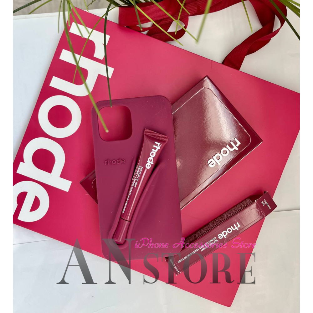 Бордовий чохол Rhode Lip Case Raspberry Jelly з блиском для губ на айфон 12 